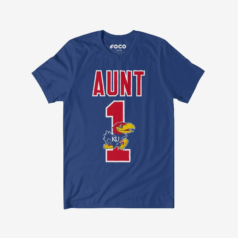 Kansas Jayhawks Number 1 Aunt T-Shirt-- Graphic Embroidered Appliqued