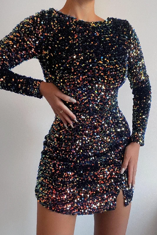 Glisten Mini Dress - Navy Comfortable Fit-and-Flare Mini Dress