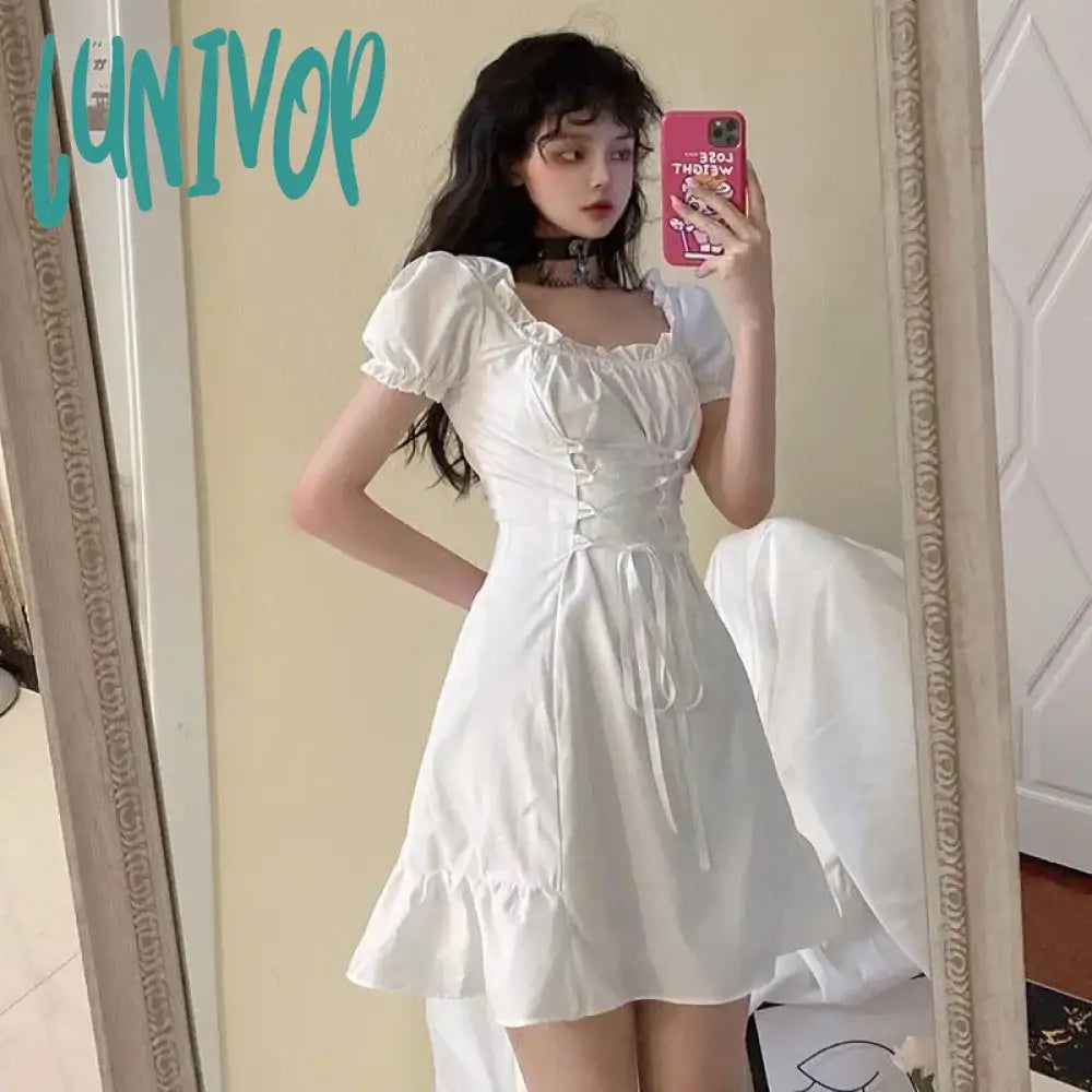 Lunivop Women's White Mini Dress Summer A Line Short Dress for Girl Kawaii Beach Party Birthday Dress Fairycore Fairy Clothes Trendy Crossover Mini Dress Lunivop Women's White Mini Dress Summer A Line Short Dress for Girl Kawaii Beach Party Birthday Dress Fairycore Fairy Clothes Trendy Crossover Mini Dress