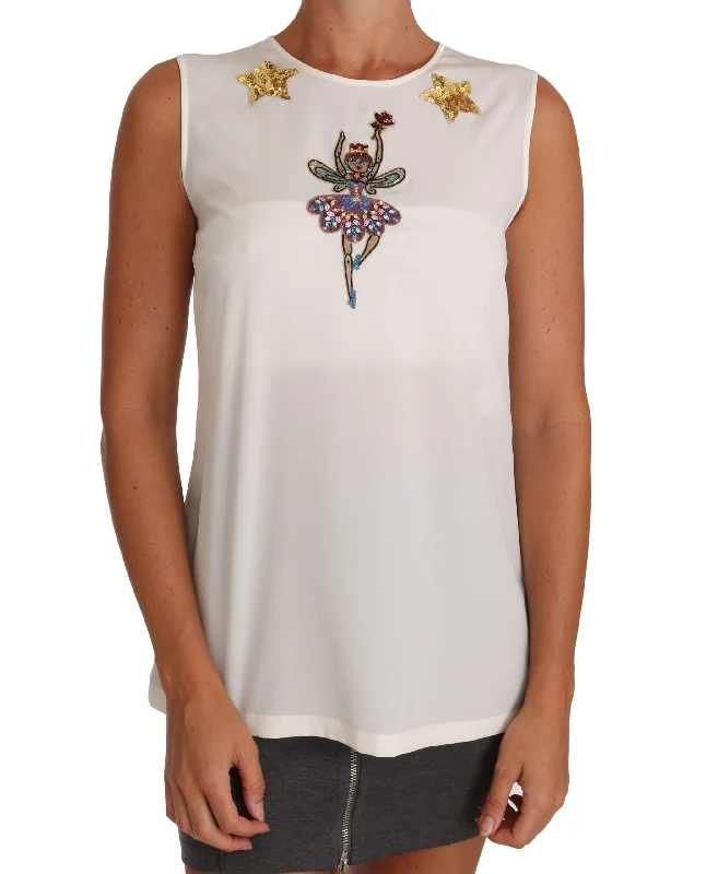 Dolce & Gabbana Enchanted Crystal-Embellished Silk Women's Blouse Side Tie Blouse