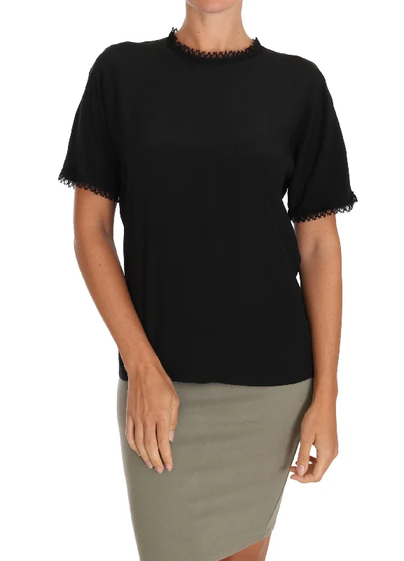 Dolce & Gabbana Elegant Lace Detailed Silk Women's Blouse Everyday Stylish Blouse