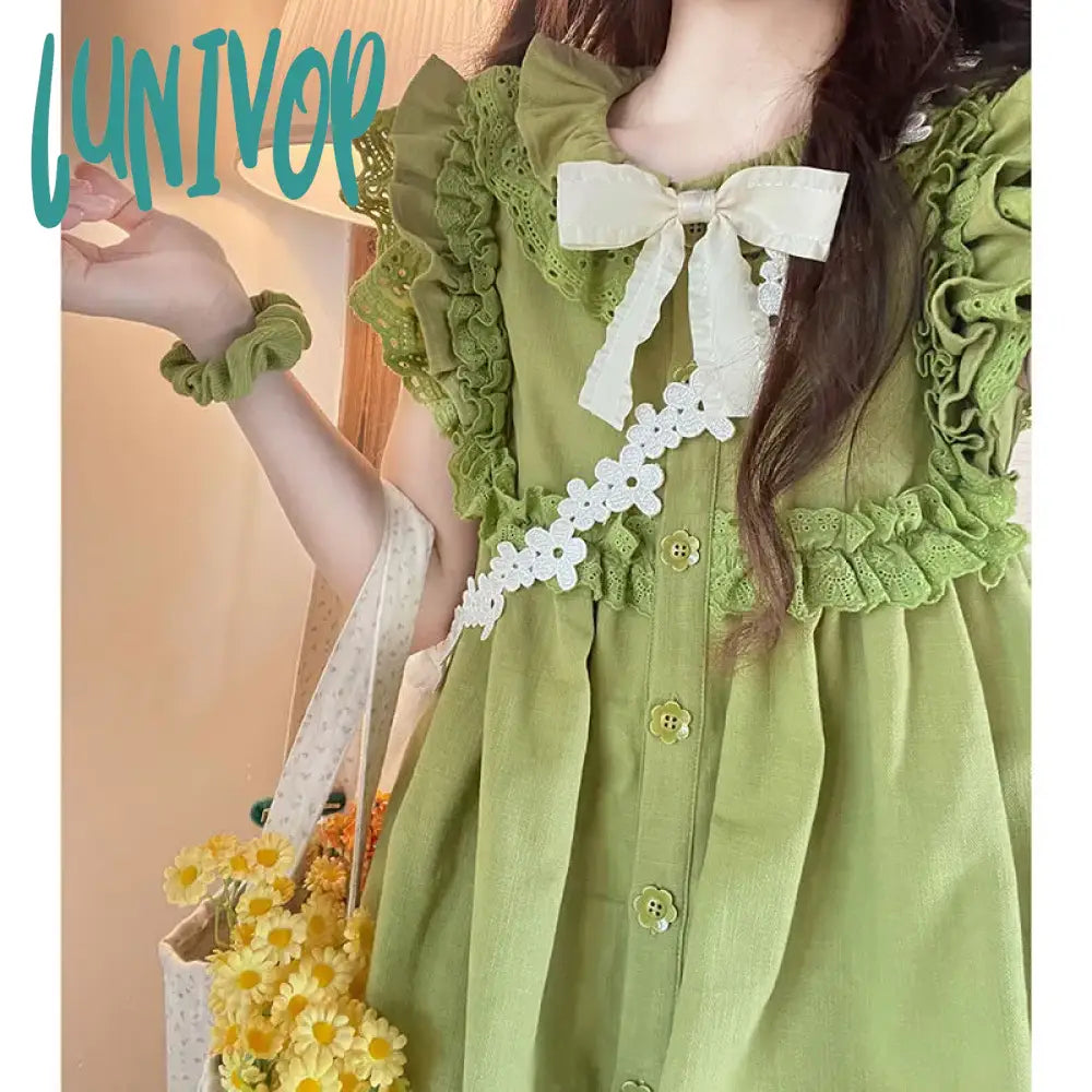 Lunivop Summer Green Kawaii Lolita Dress Women Bow Designer Party Mini Dress Female Casual Korean Fashion Lace Elegant Cute Dress Elegant Velvet Mini Dress Lunivop Summer Green Kawaii Lolita Dress Women Bow Designer Party Mini Dress Female Casual Korean Fashion Lace Elegant Cute Dress Elegant Velvet Mini Dress