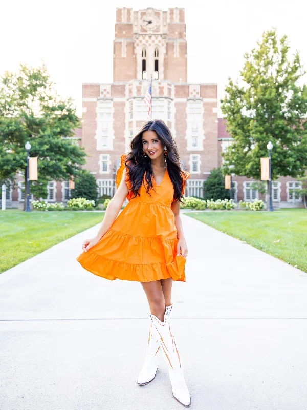 Fall Means Football V-Neck Mini Dress Chic Pleated Mini Dress