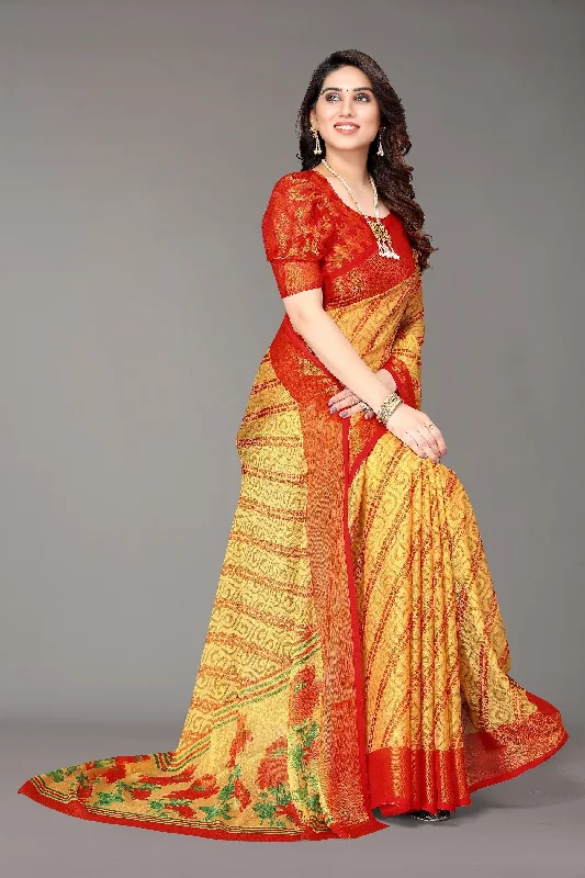 NOZ2TOZ Women Party Wear Printed Brasso Chiffon Saree with Unstitched Blouse - Beige Stylish Wrap Blouse NOZ2TOZ Women Party Wear Printed Brasso Chiffon Saree with Unstitched Blouse - Beige Stylish Wrap Blouse