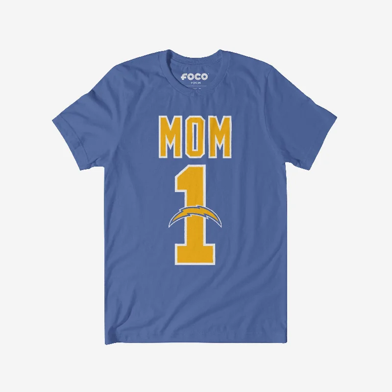 Los Angeles Chargers Number 1 Mom T-Shirt-- Plaid T-Shirt Polka Dot Checkered