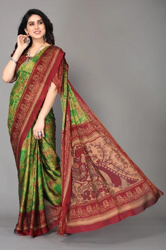 NOZ2TOZ Women Party Wear Printed Chiffon Silk Saree with Unstitched Blouse - Red & Light Green Relaxed Fit Blouse NOZ2TOZ Women Party Wear Printed Chiffon Silk Saree with Unstitched Blouse - Red & Light Green Relaxed Fit Blouse