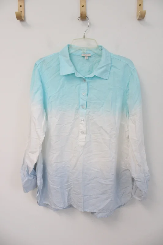 Talbots Blue Ombre Button Down Linen Shirt | XL-- Seamless Knitted Crochet