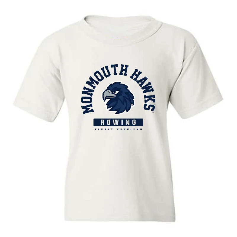Monmouth - NCAA Women's Rowing : Audrey Copeland - Classic Fashion Shersey Youth T-Shirt-- Sequined Glittery Shiny Monmouth - NCAA Women's Rowing : Audrey Copeland - Classic Fashion Shersey Youth T-Shirt-- Sequined Glittery Shiny
