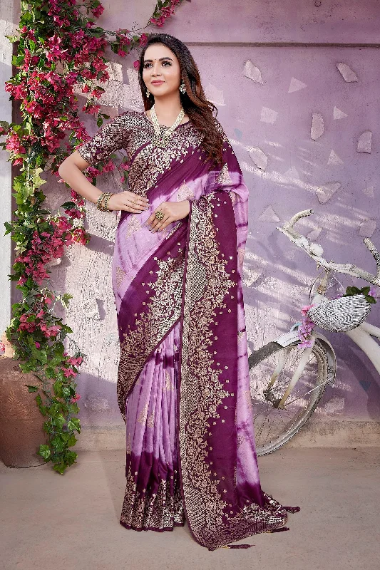 NOZ2TOZ Women Party Wear Viscose Silk Saree with Unstitched Blouse - Wine Feminine Satin Blouse NOZ2TOZ Women Party Wear Viscose Silk Saree with Unstitched Blouse - Wine Feminine Satin Blouse