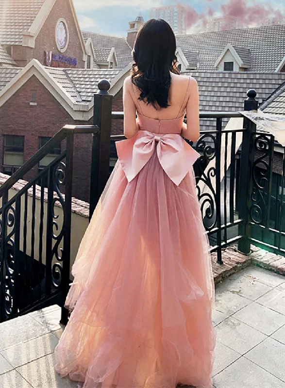 Pink Tulle Long Formal Dress Party Dress, Pink Tulle and Satin Prom Dress Tunics Chic elegant Pink Tulle Long Formal Dress Party Dress, Pink Tulle and Satin Prom Dress Tunics Chic elegant