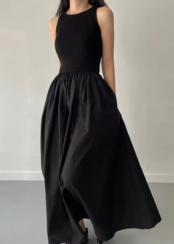 Black Patchwork Cotton Party Dress Exra Large Hem Sleeveless Tunics Corduroy durable Black Patchwork Cotton Party Dress Exra Large Hem Sleeveless Tunics Corduroy durable