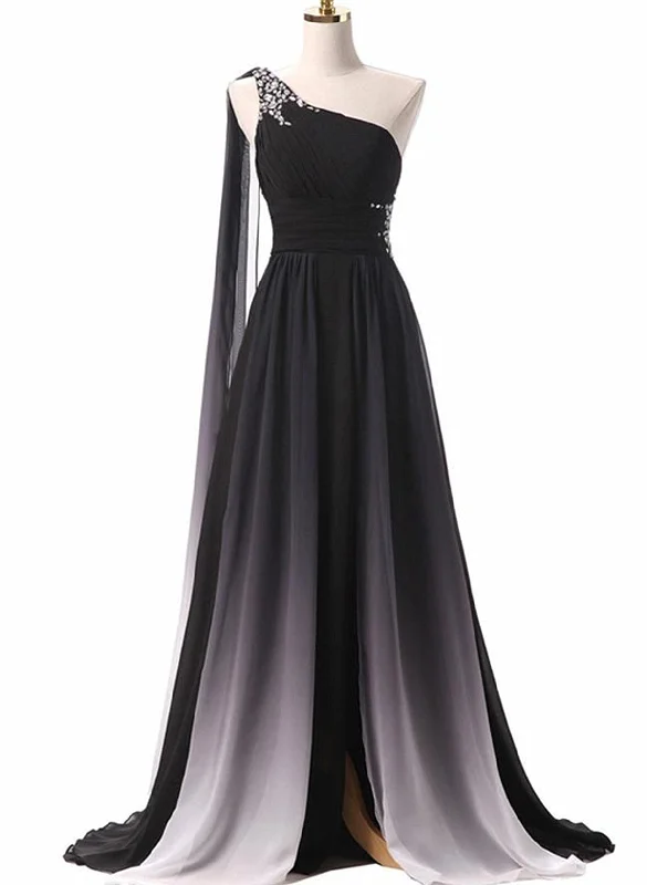 Black Chiffon One Shoulder Long Prom Dress, Formal Fancy Evening Party Dress Tunics Practical easy-care Black Chiffon One Shoulder Long Prom Dress, Formal Fancy Evening Party Dress Tunics Practical easy-care