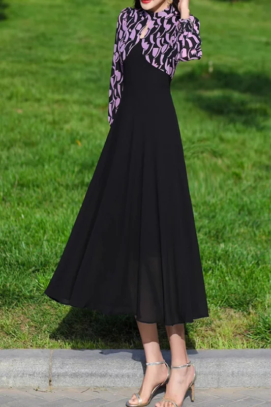 Long sleeves patchwork summer prom chiffon dress 5080 Tunics Seasonal trendy
