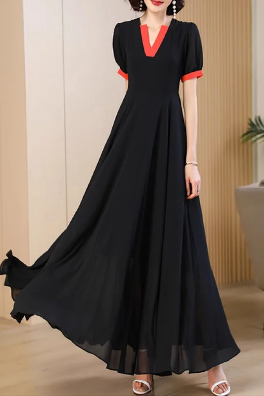 Maxi black bohemian swing chiffon dress 5049 empire Waist empire