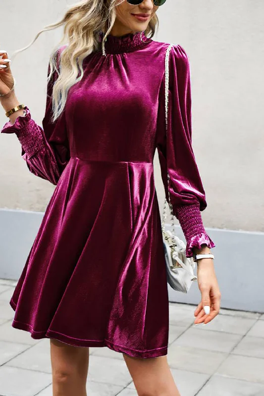 Burgundy Long Sleeves A Line Velvet Holiday Party Dress Tunics Seasonal trendy
