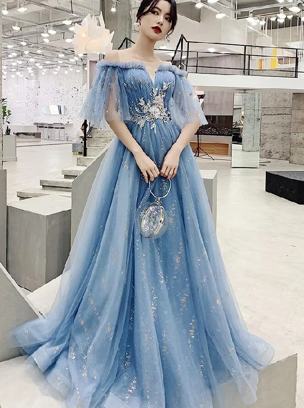 Light Blue Tulle Off Shoulder with White Lace Party Dress, Blue Formal Dress Gowns Tunics Review highly Light Blue Tulle Off Shoulder with White Lace Party Dress, Blue Formal Dress Gowns Tunics Review highly