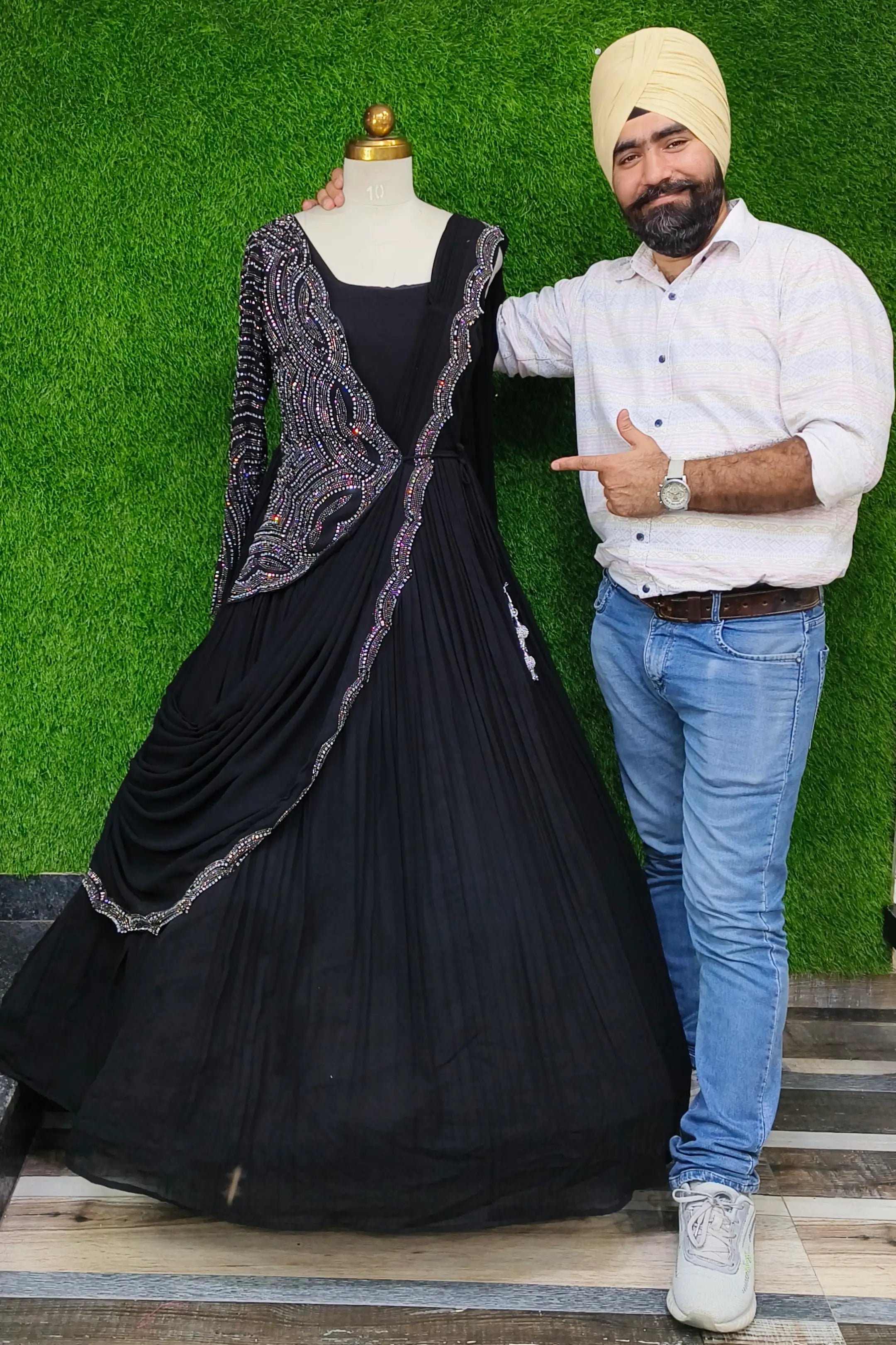 Designer One Piece Cocktail Drape Dress With Cape Style Designing in Black Halter Neckline Beach
