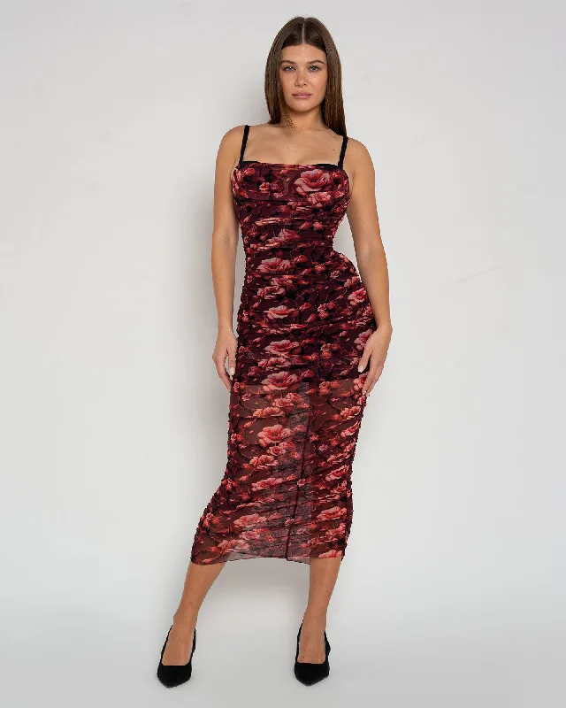 Sweetie Mesh Column Dress - Cranberry Floral Tunics Cozy soft