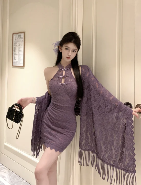 Sleeveless lace dress with hollow neck Pencil Office Professional