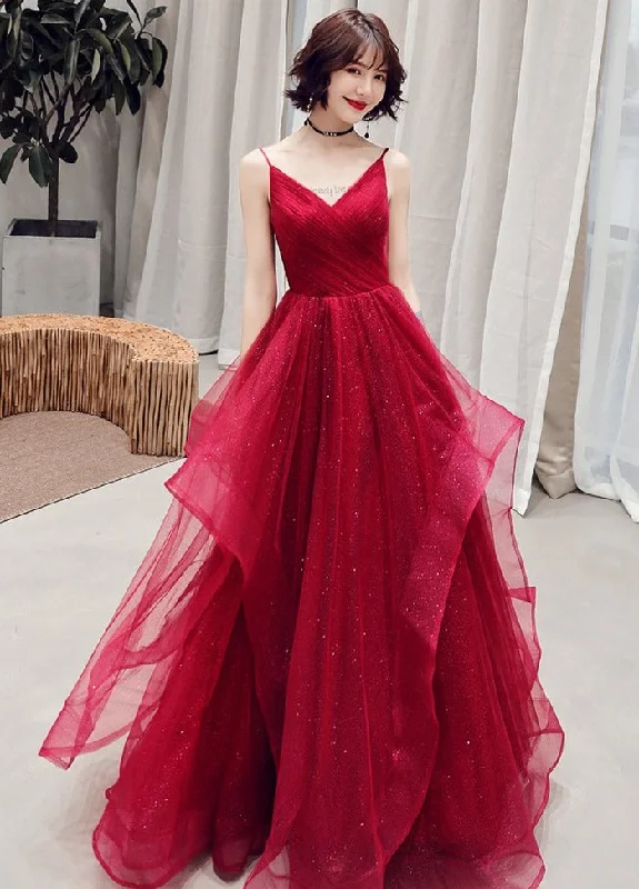 Wine Red A-line Tulle Long New Styles Layers Party Dress Formal Dress, Dark Red Prom Dress Tunics Winter warm Wine Red A-line Tulle Long New Styles Layers Party Dress Formal Dress, Dark Red Prom Dress Tunics Winter warm