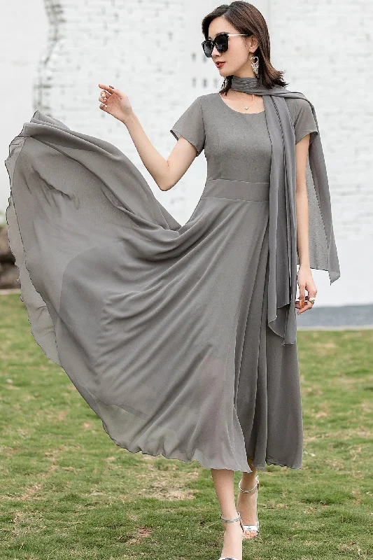 Vintage Long Swing Chiffon Dress short sleeve 272001 Tunics Practical durable