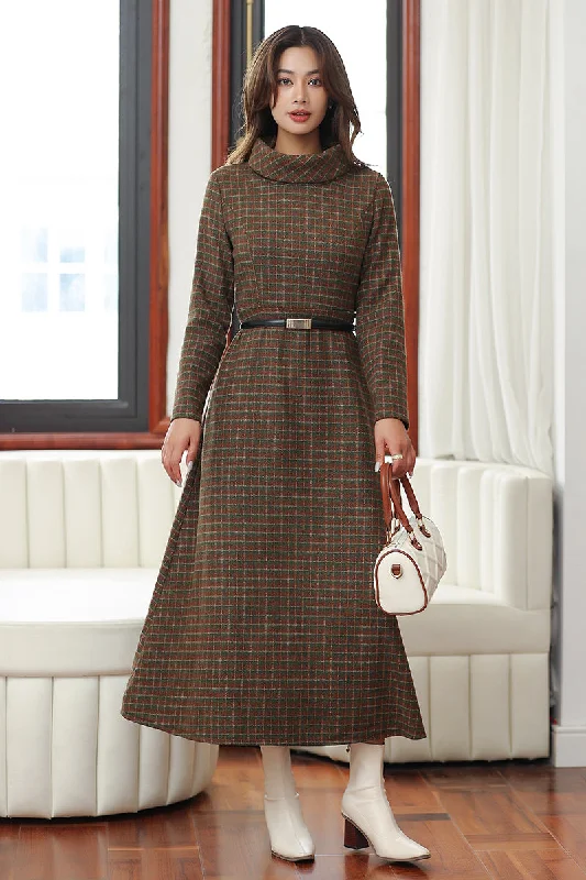 Women Retro Plaid Wool Dress 4029 Tunics Stylish elegant