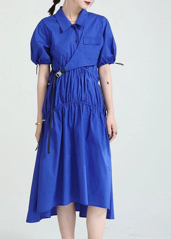 Blue Peter Pan Collar Asymmetrical Design Summer Party Dresses Off-the-shoulder Chic Trendy Blue Peter Pan Collar Asymmetrical Design Summer Party Dresses Off-the-shoulder Chic Trendy