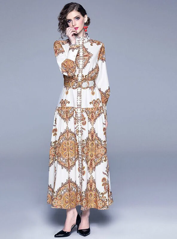 Print  Summer Dress Elegant Smocked Big Swing Long Dresses Tunics Review highly