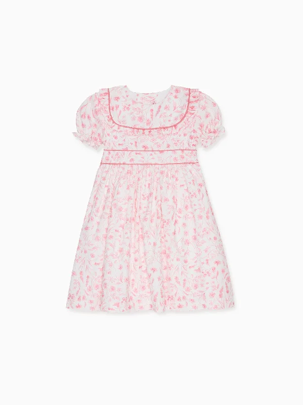 Fuchsia Floral Luciana Girl Dress Square Neckline Feminine
