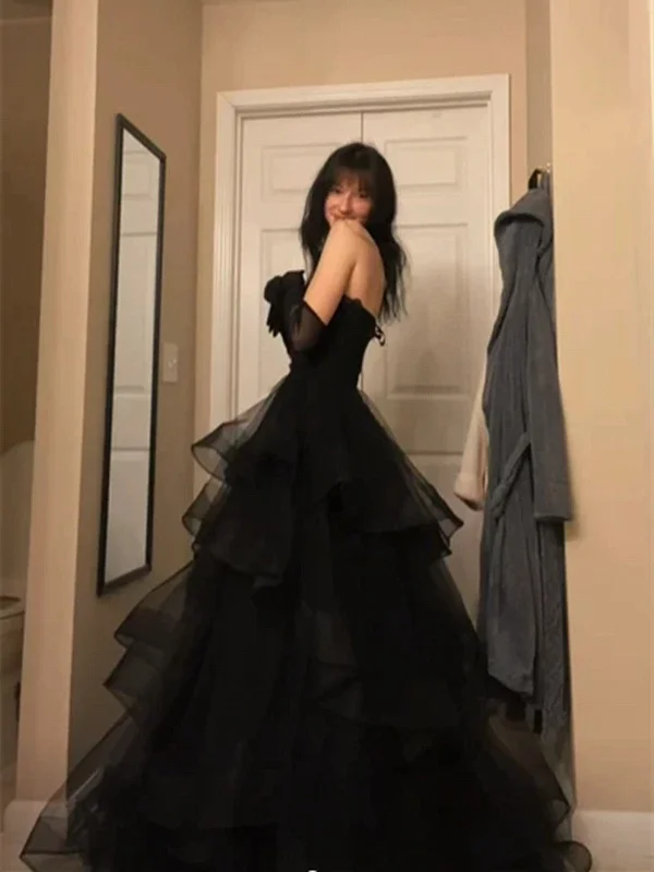 A-line Layers Tulle Back Sweetheart Party Dress, Black Tulle Long Prom Dress Evening Dress Tunics Exclusive limited A-line Layers Tulle Back Sweetheart Party Dress, Black Tulle Long Prom Dress Evening Dress Tunics Exclusive limited