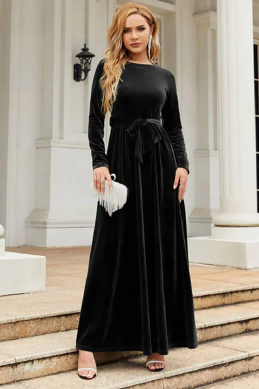 Long Sleeves A Line Velvet Holiday Party Dress Tunics Bridal satin