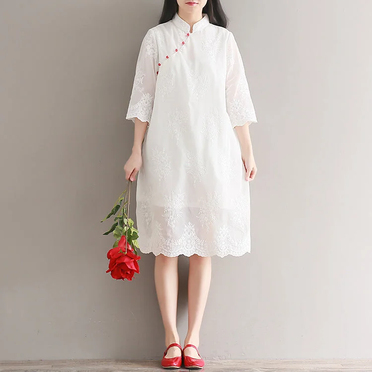 Elegant white chiffon dress Stand Half sleeve party dress patchwork embroidery beach dress Halter Neckline Beach Elegant white chiffon dress Stand Half sleeve party dress patchwork embroidery beach dress Halter Neckline Beach