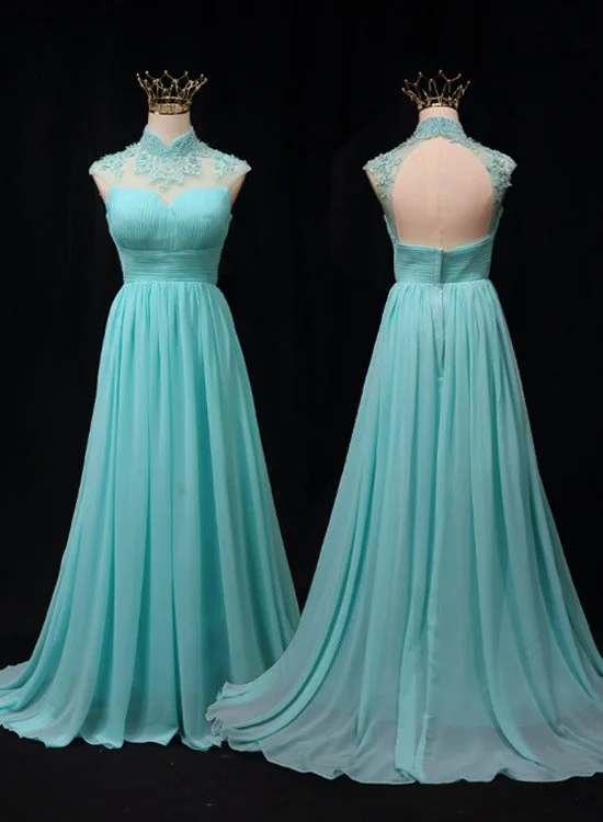 Blue Chiffon Lace and Beaded Cap Sleeves Prom Party Dress, A-line Chiffon Formal Dress Tunics Practical easy-care Blue Chiffon Lace and Beaded Cap Sleeves Prom Party Dress, A-line Chiffon Formal Dress Tunics Practical easy-care
