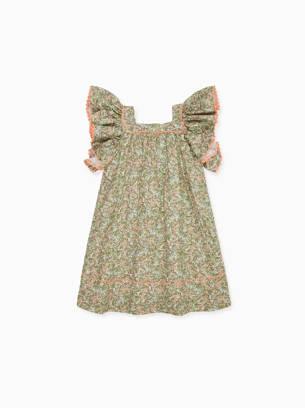 Green Floral Ocra Girl A-Line Dress Tunics Plaid country