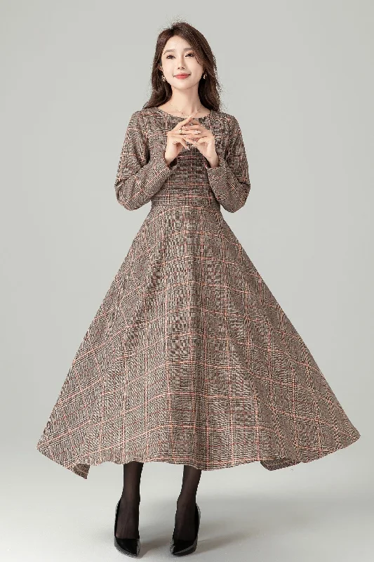 Plaid maxi winter wool dress 4491-Size XS #CK2300624 Tunics Brand named