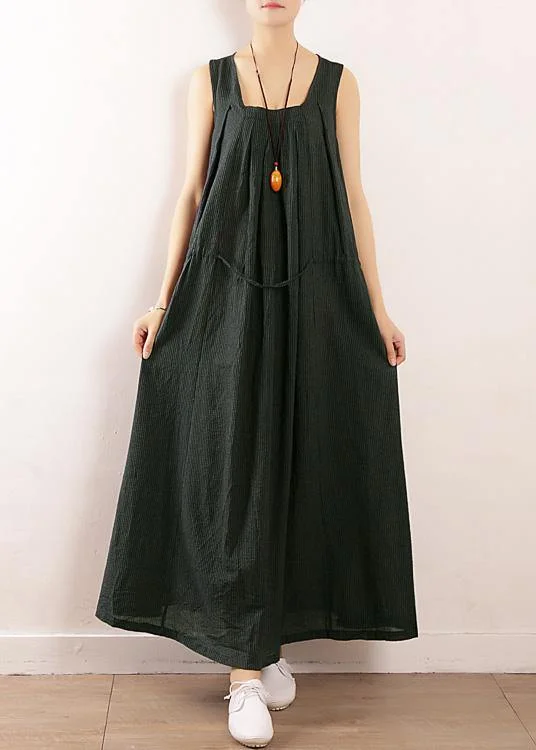 Loose Black Party Dress Summer Sleeveless Linen Dress empire Waist empire