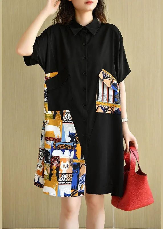 Boho Black Casual Patchwork Print Summer Party Dresses Pencil Length Work