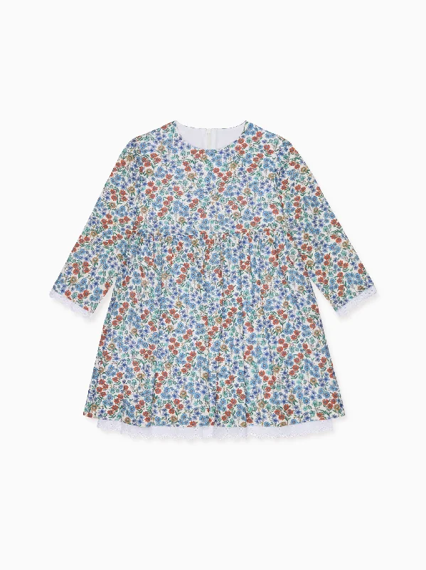 Blue Floral Paulina Girl Dress Tunics Solid Classic
