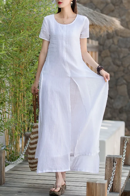 Maxi white layered summer dress women 2875-Size XS #YY04372 Tunics Lace romantic