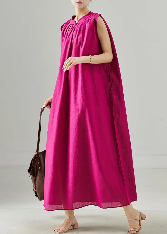 Fashion Rose Oversized Linen Party Dress Summer Tunics Solid Classic