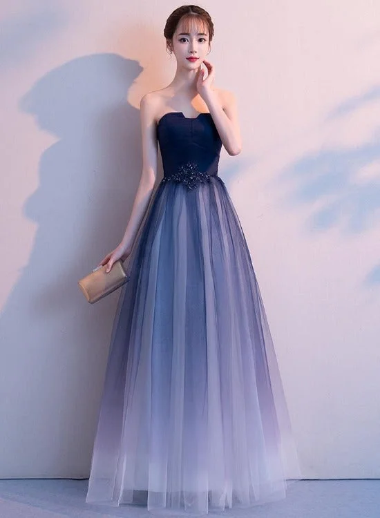 Blue Tulle Gradient Long Evening Dress Party Dress, A-line Tulle Bridesmaid Dresses Tunics Stylish elegant Blue Tulle Gradient Long Evening Dress Party Dress, A-line Tulle Bridesmaid Dresses Tunics Stylish elegant