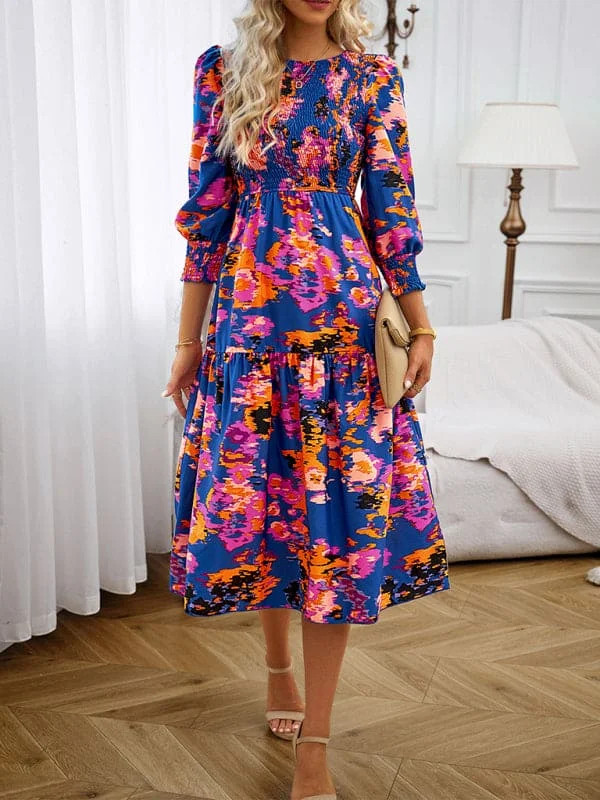 Women's Elegant Commuting Round Neck Printed Dress Tunics Hiking breathable