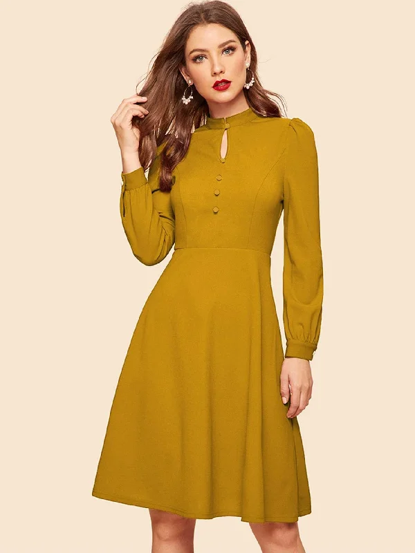 Keyhole Neck Covered Button Detail Dress Tunics Bridal satin