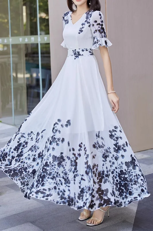 Maxi black and white prom chiffon dress 5028 sweetheart Neckline Romantic