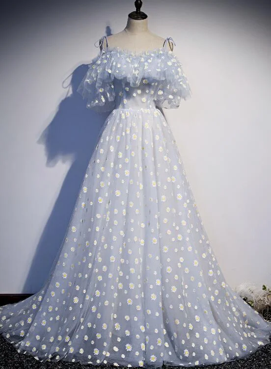 Light blue Tulle Straps Flowers Long Formal Dress, Blue Prom Dress Party Dress Tunics Review highly Light blue Tulle Straps Flowers Long Formal Dress, Blue Prom Dress Party Dress Tunics Review highly