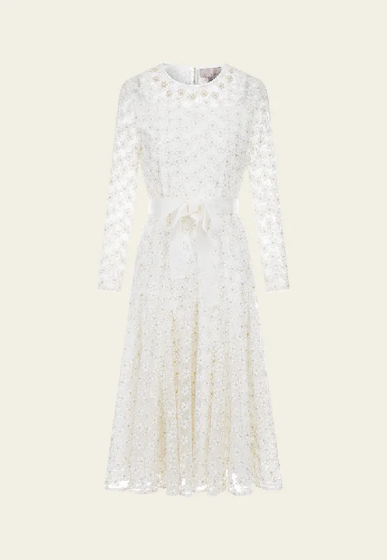Embroidered Mesh Belted Dress Tunics Chinos classic