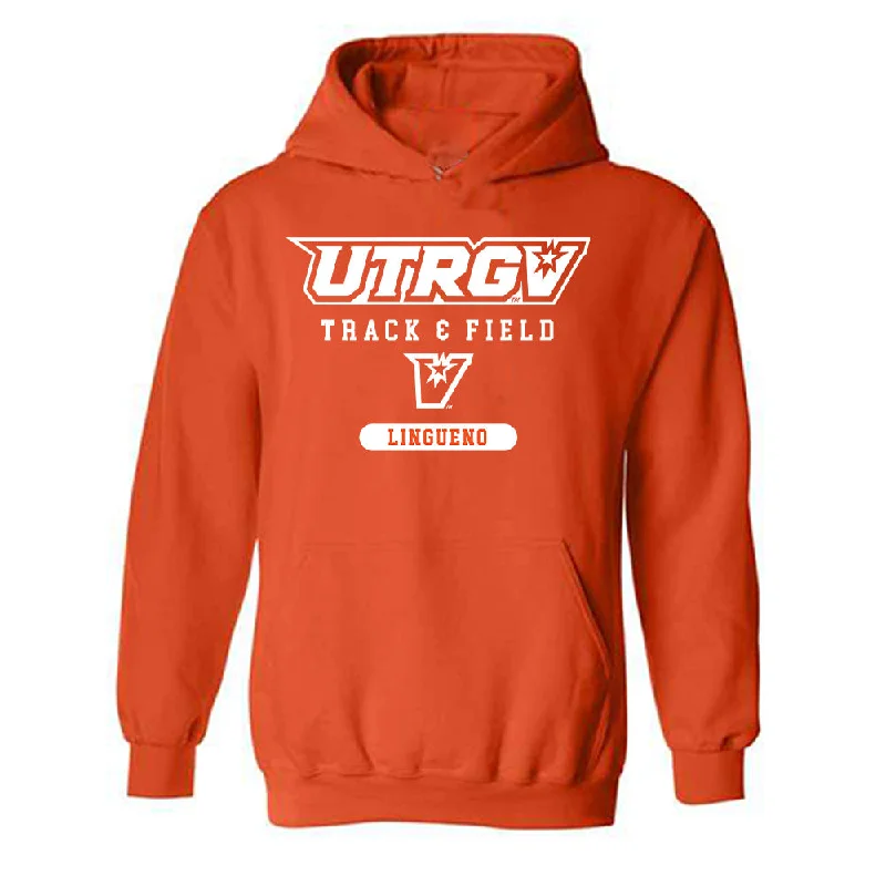 UTRGV - NCAA Women's Track & Field : Ashley Lingueno - Classic Shersey Hooded Sweatshirt Hoodie with Velcro Closure Adjustable Secure UTRGV - NCAA Women's Track & Field : Ashley Lingueno - Classic Shersey Hooded Sweatshirt Hoodie with Velcro Closure Adjustable Secure