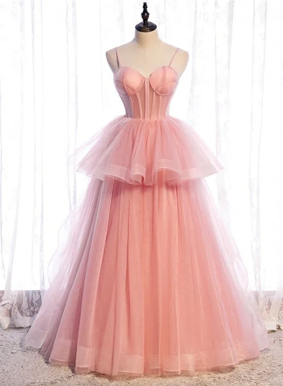 Pink Tulle Sweetheart Straps Long Formal Dresses, Pink Layers Party Dresses Tunics Custom made Pink Tulle Sweetheart Straps Long Formal Dresses, Pink Layers Party Dresses Tunics Custom made