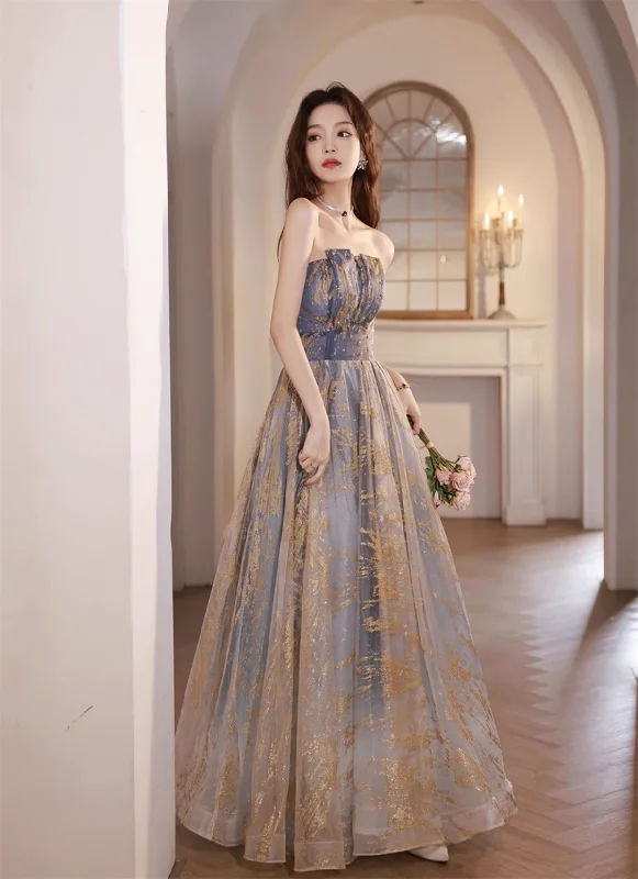 A-line Blue Gradient Tulle Lace-up Formal Dress, Blue Floor Length Prom Dress Party Dress Tunics Lace romantic A-line Blue Gradient Tulle Lace-up Formal Dress, Blue Floor Length Prom Dress Party Dress Tunics Lace romantic
