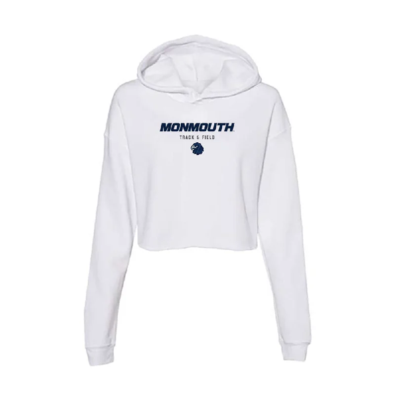 Monmouth - NCAA Women's Track & Field : Hailey Guerrieri - Women's Crop Fleece Hoodie Hoodie with Frayed Bohemian Relaxed Monmouth - NCAA Women's Track & Field : Hailey Guerrieri - Women's Crop Fleece Hoodie Hoodie with Frayed Bohemian Relaxed